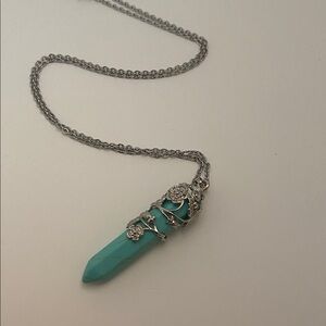 Xiannvxi Turquoise and Silver Pendant 24” Chain With Bag and Box